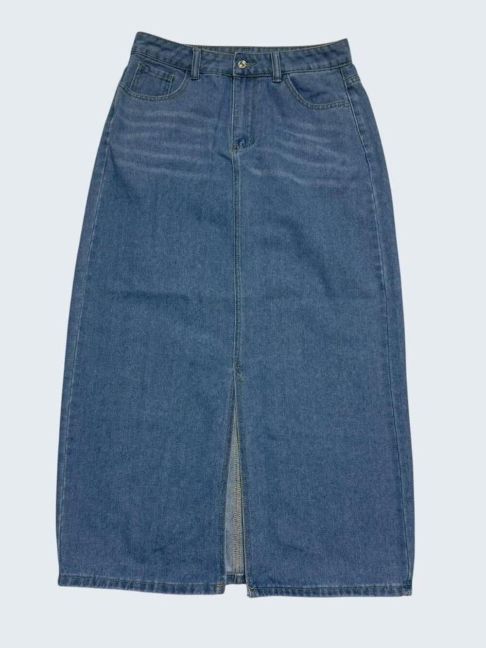 SHEIN Medium Wash Denim Maxi Skirt with Front Slit Size Large